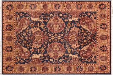 handmade Traditional Kafkaz Chobi Ziegler Blue Gold Hand Knotted RECTANGLE 100% WOOL area rug 5 x 7